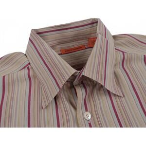 Martin Gordon Men's Cotton Button Down Multi Color Striped Dress Shirt - L